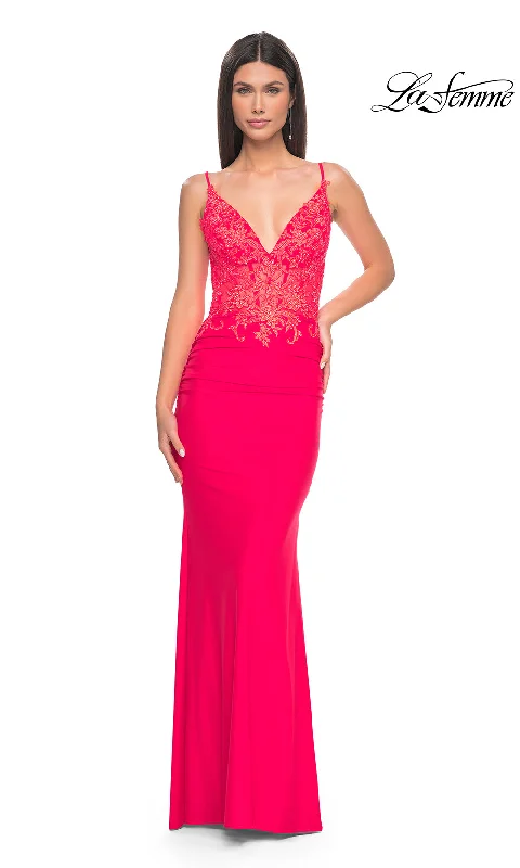 Velvet texture maxi dress-La Femme 31128