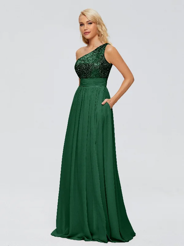 Maxi dress with cutouts-Margaret One-Shoulder Sequins Prom Dresses