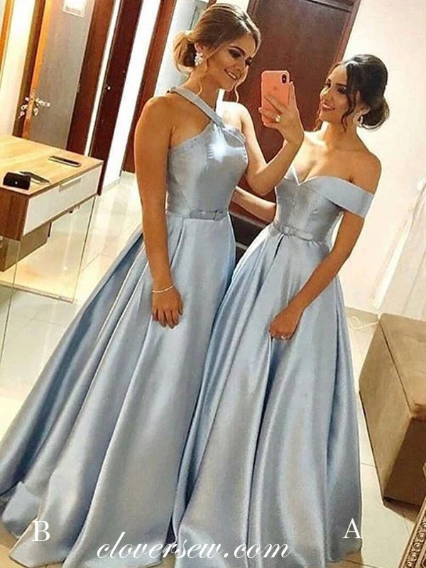 Casual t-shirt maxi dress-Mismatched Light Blue Satin A-line Prom Dresses , CP0080