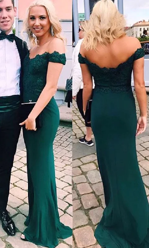 Maxi dress with voluminous skirt-Dark Green Long Prom Dresses with Lace Spandex