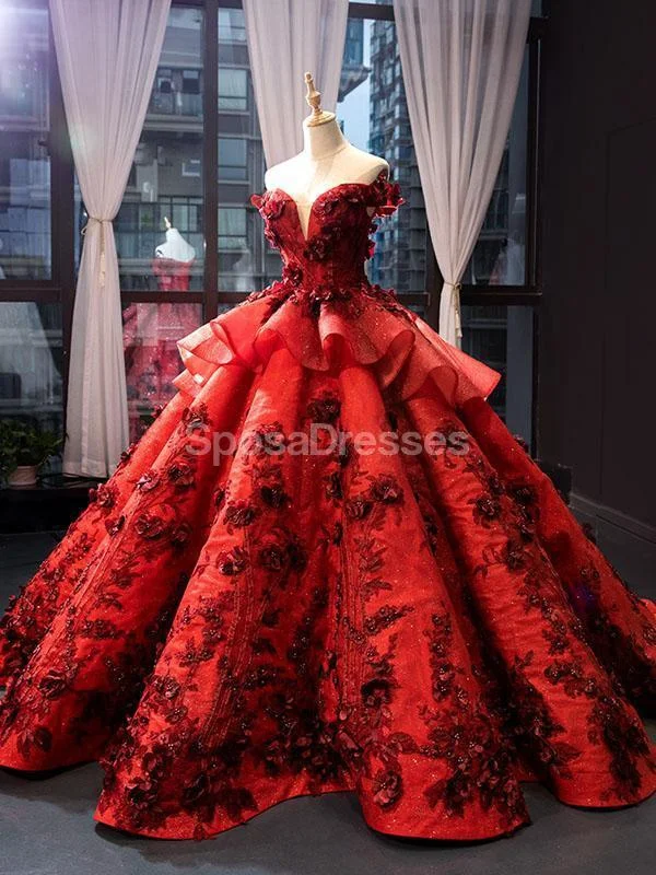 Sweetheart neckline maxi dress-Off Shoulder Red Ball Gown Long Evening Prom Dresses, Evening Party Prom Dresses, 12259