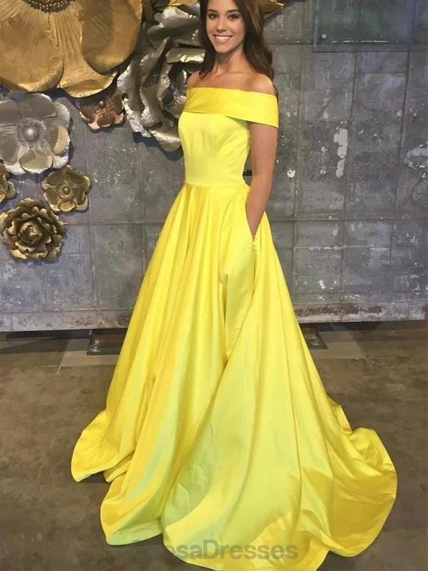 Asymmetric hem maxi dress-Off Shoulder Yellow Cheap Long Evening Prom Dresses, Evening Party Prom Dresses, 12157