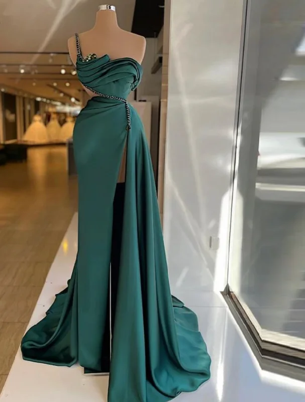 Casual chic maxi dress-One Shoulder Prom Dresses Sheath Evening Gown