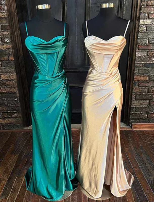 Velvet texture maxi dress-Prom Dresses Spaghetti Straps