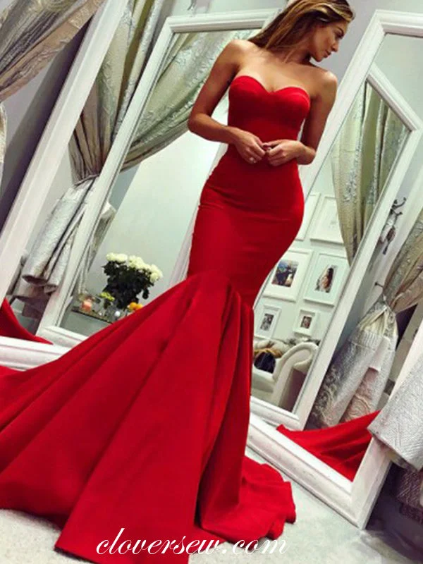 Maxi dress with vibrant colors-Red Elegant Sweetheart Strapless Mermaid Prom Dresses ,CP0297