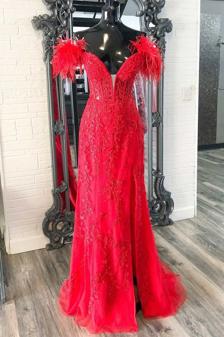 Maxi dress with knot front-Red Prom Dresses Slit Side with Lace Corset