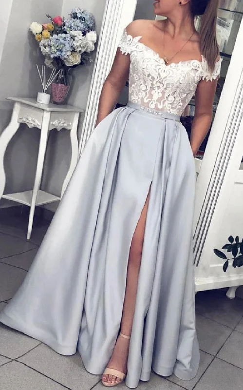 Maxi dress with lace trim-Satin Lace Floor-length A Line Sleeveless Modern Prom Evening Dress with Ribbon-334324