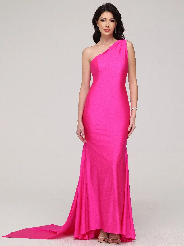 Empire waist maxi dress-Sheath/Column One-Shoulder Asymmetrical Prom Dress