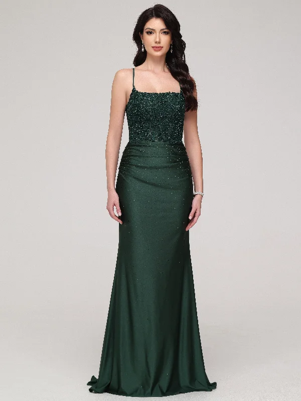 Maxi dress with braided straps-Sheath/Column Spaghetti Straps Square Sweep Train Prom Dress