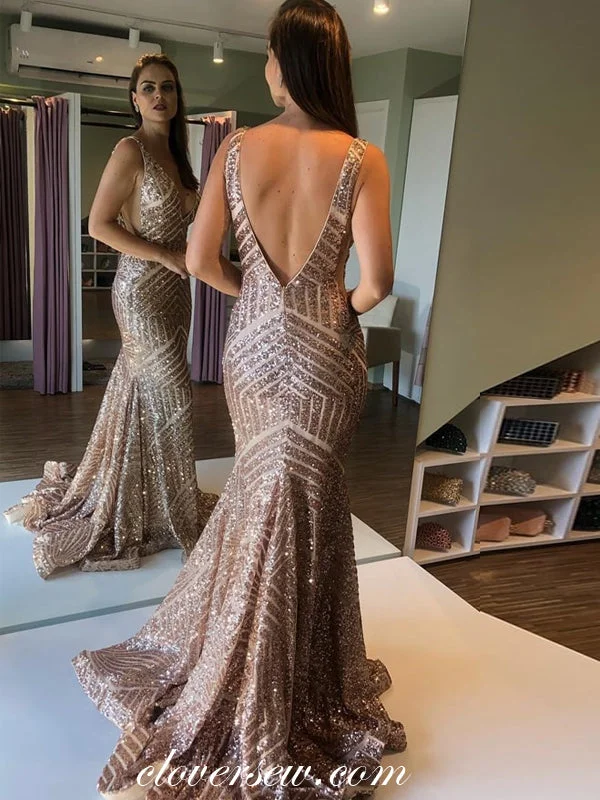 Maxi dress with high-low hem-Shiny Sequined Satin Mermaid Sweep Train Prom Dresses, CP0052