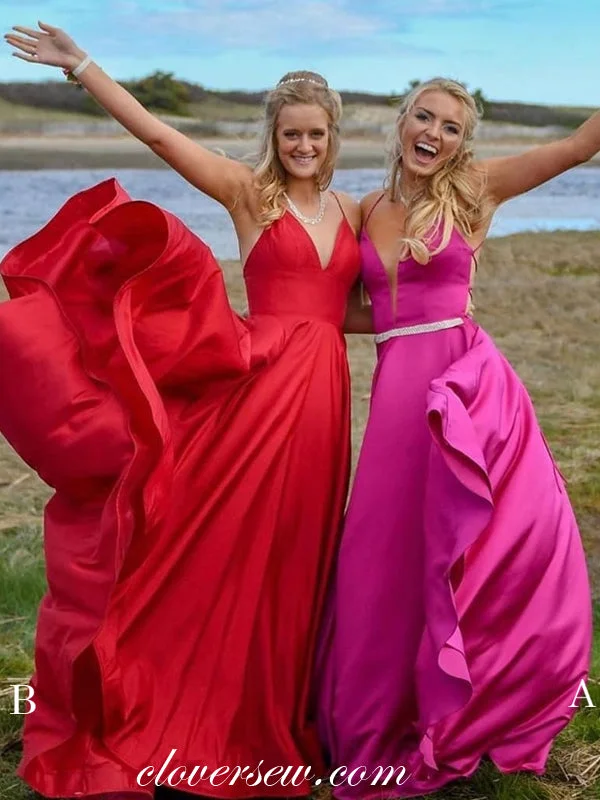 Colorblock maxi dress-Simple Elastic Satin Spaghetti Strap Lace Up Back A-line Prom Dresses,CP0275