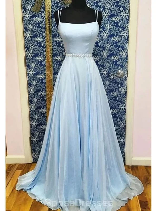 Maxi dress with embroidered bodice-Simple Light Blue Chiffon A-line Long Evening Prom Dresses, Evening Party Prom Dresses, 12187