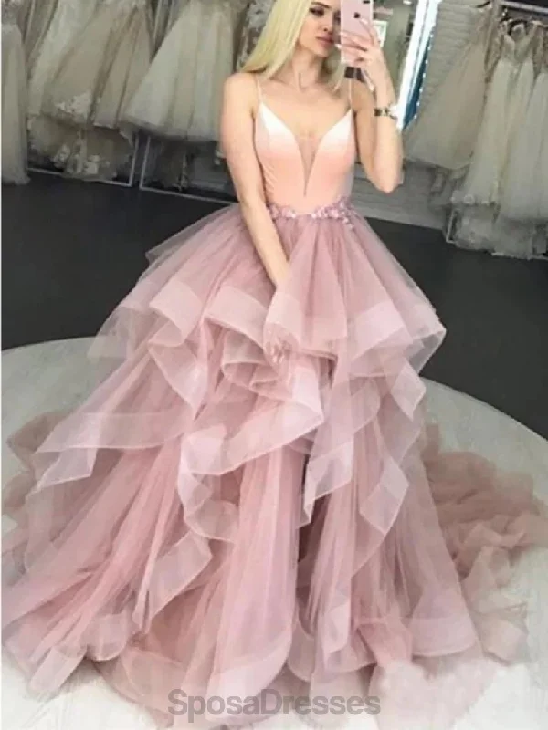 Casual chic maxi dress-Spaghetti Straps Dusty Pink Ball Gown Cheap Evening Prom Dresses, Evening Party Prom Dresses, 12152