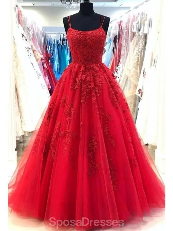 Maxi dress with intricate beading-Spaghetti Straps Red A-line Cheap Evening Prom Dresses, Evening Party Prom Dresses, 12180