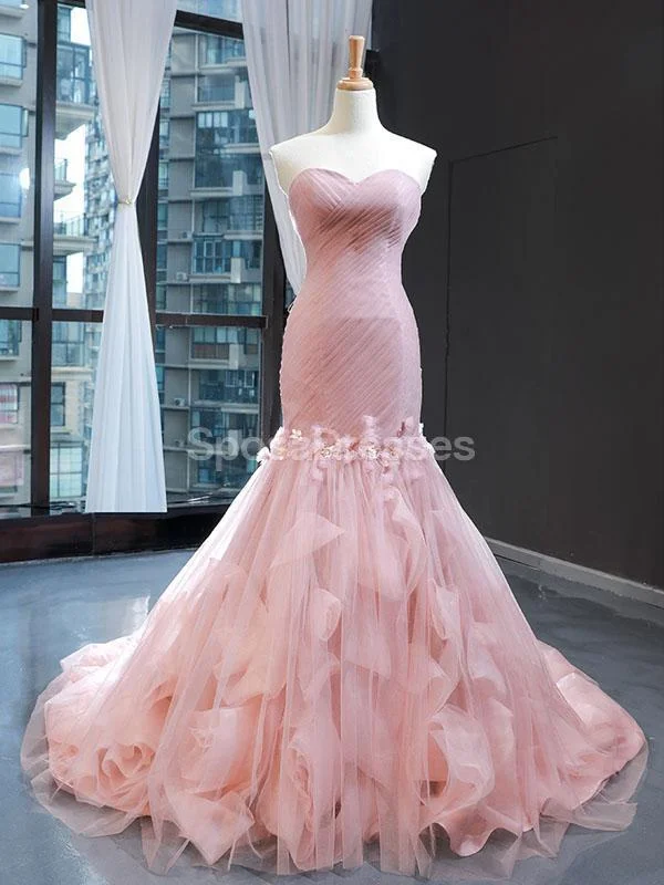 Button-down maxi dress-Sweetheart Mermaid Peach Ruffles Flower Evening Prom Dresses, Evening Party Prom Dresses, 12256