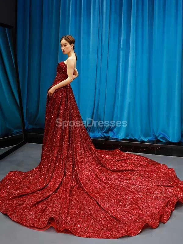 Maxi dress with nautical theme-Sweetheart Red Sequin Sparkly Long Evening Prom Dresses, Evening Party Prom Dresses, 12231