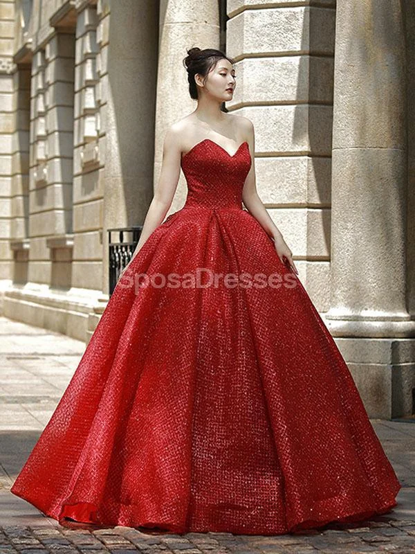 Metallic sheen maxi dress-Sweetheart Sparkly Red Ball Gown Evening Prom Dresses, Evening Party Prom Dresses, 12263