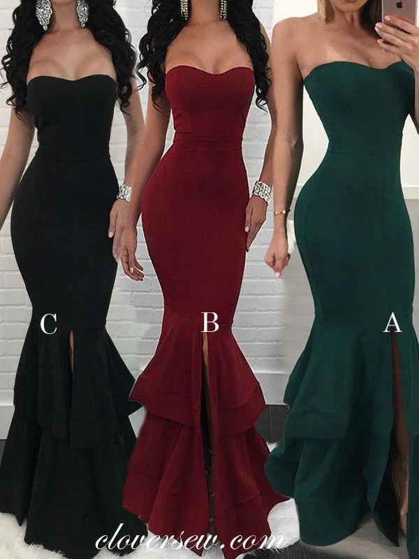 Sweetheart neckline maxi dress-Sweetheart Strapless Tiered Mermaid With Slit Prom Dresses, CP0089