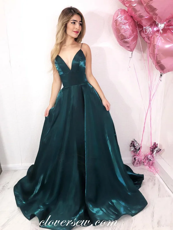 Maxi dress with denim fabric-Teal Velvet Spaghetti Strap A-line Prom Dresses ,CP0131