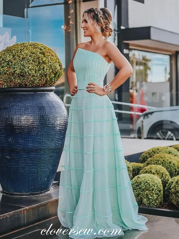 Sequin embellished maxi dress-Tiffany Blue Tulle Strapless A-line Fashion Prom Dresses,CP0290