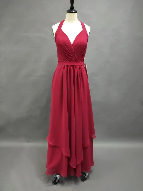 Maxi dress with tulip hem-V-Neck Long Layered Gown With Pleats And Keyhole