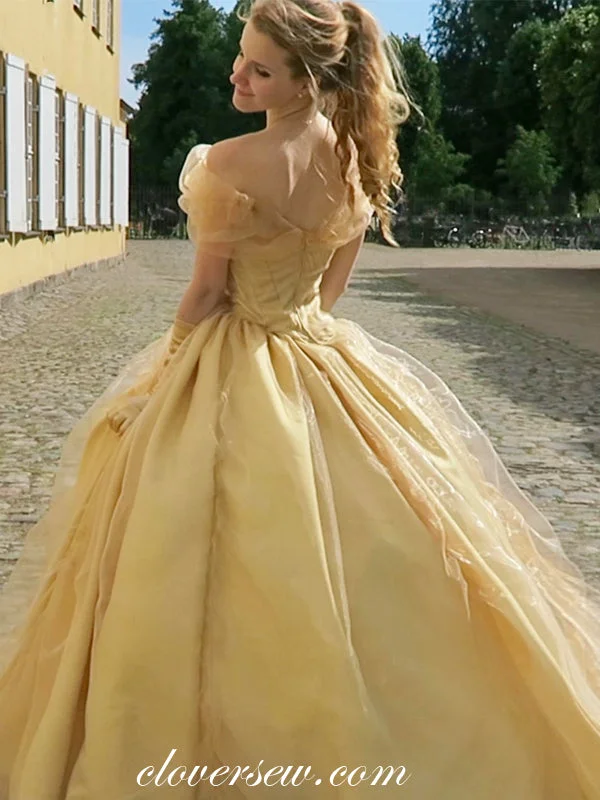 Maxi dress with side pockets-Yellow Organza Off The Shoulder Ball Gown Prom Dresses, CP0109