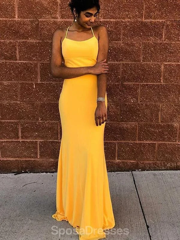 Maxi dress with flowy skirt-Yellow Sexy Mermaid Simple Cheap Evening Prom Dresses, Evening Party Prom Dresses, 12184